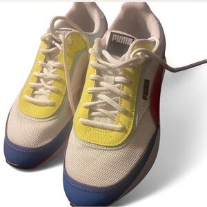 Puma Men's Future Rider Icons Sneakers with Yellow, Blue, and Red Accents 5.5